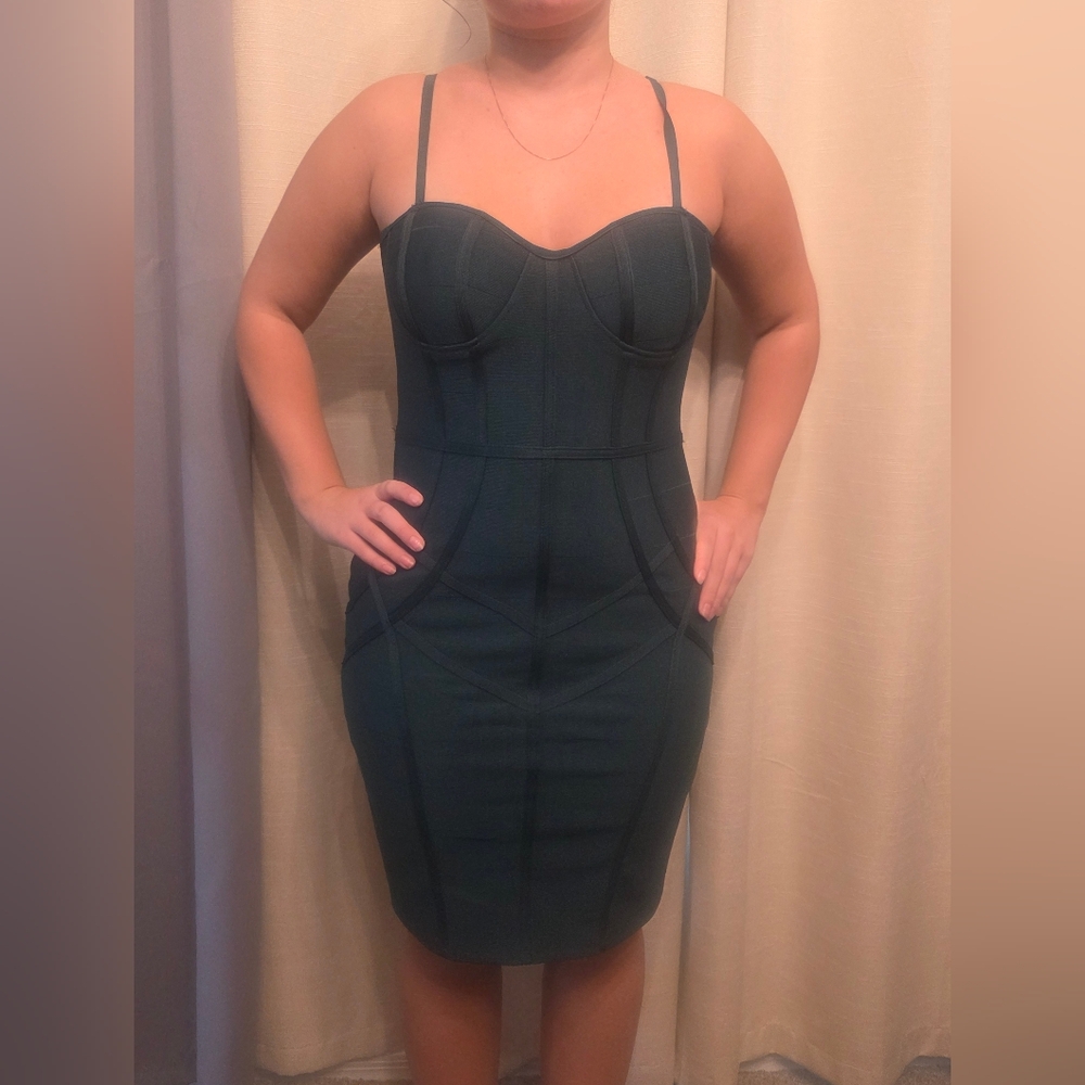 Haute Monde Dark Green Corset Style  Dress